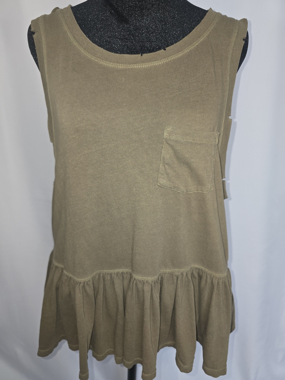 We The Free Olive Green Peplum Tank with Pocket